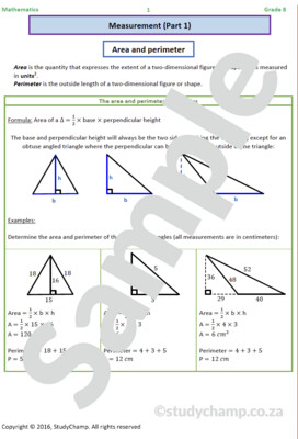 Grade 8 Mathematics Workbook: Measurement - Area and Perimeter