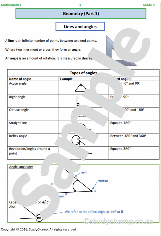 Grade 8 Mathematics Workbook: Geometry - Lines and Angles