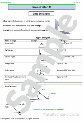 Grade 8 Mathematics Workbook: Geometry - Lines and Angles