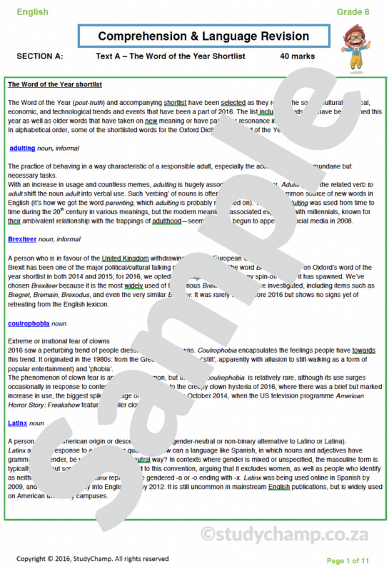 Grade 8 English Workbook: Comprehension and Language 2