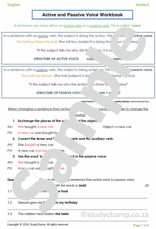 Grade 8 English Worksheet: Active and Passive Voice