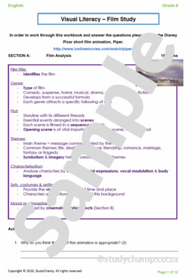 Grade 8 English Workbook: Visual Literacy and Film Study - Piper