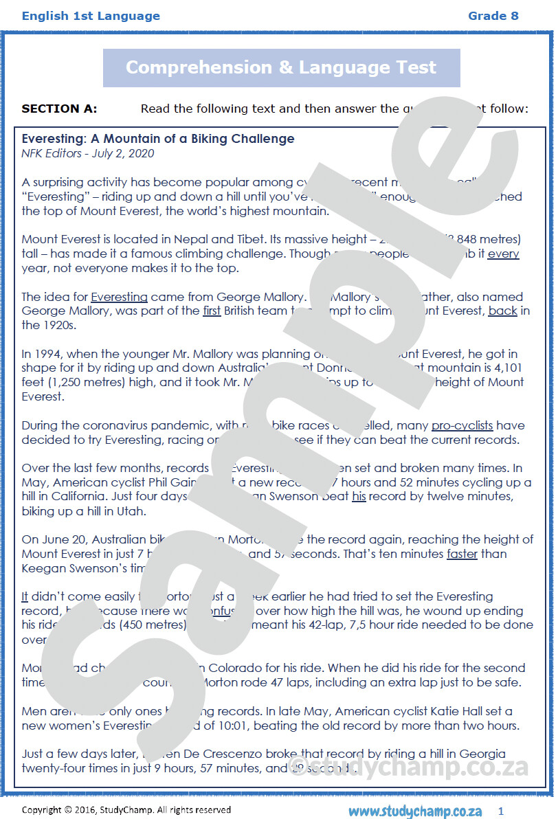 Grade 8 English Workbook: Comprehension and Language 3