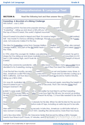Grade 8 English Workbook: Comprehension and Language 3