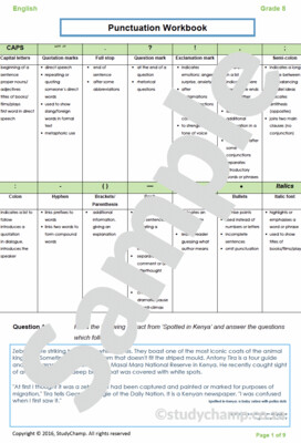Grade 8 English Worksheet: Punctuation