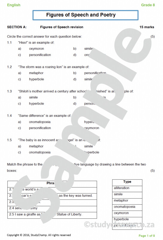 Grade 8 English Worksheet: Poetry