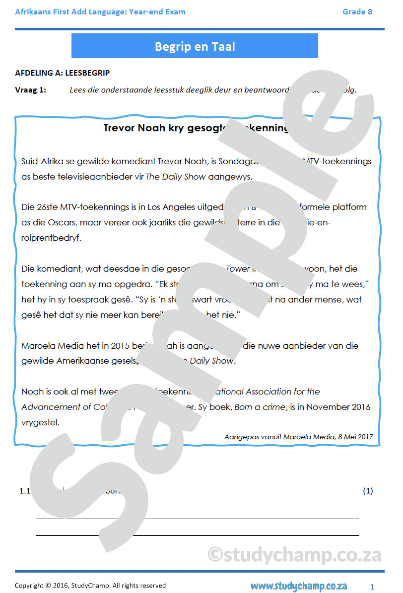 Grade 8 Afrikaans Year end Exam Revision Begrip En Taal grade-8-afrikaans-year-end-exam-revision-begrip-en-taal