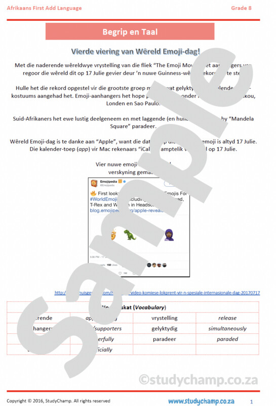 Grade 8 Afrikaans Begrip en Taal: Emoji's