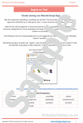 Grade 8 Afrikaans Begrip en Taal: Emoji's