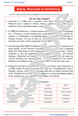 Grade 8 Afrikaans Begrip en Taal: Coke
