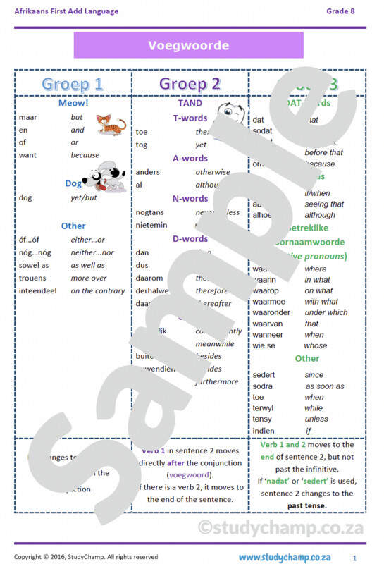 Grade 8 Afrikaans: Voegwoorde