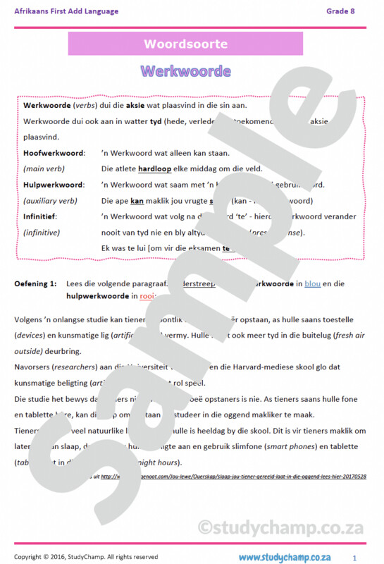 Grade 8 Afrikaans: Werkwoorde en Bywoorde