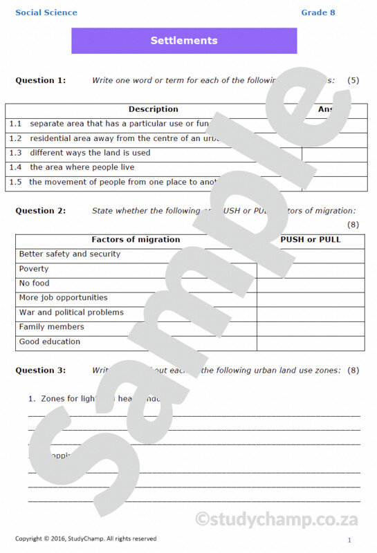Grade 8 Geography Test: Settlements