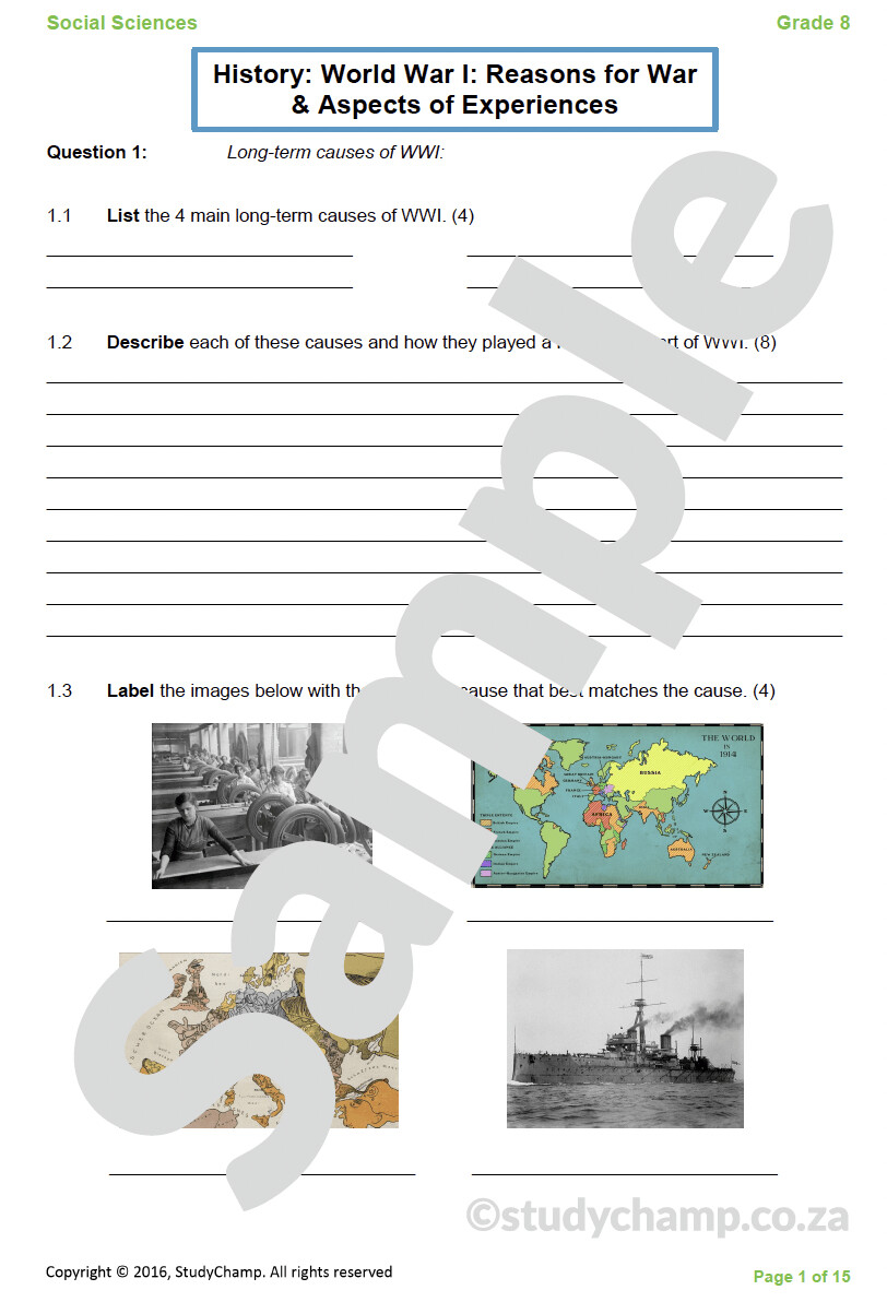 Grade 8 History Test: World War I - Causes And Start Of War