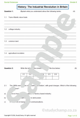 Grade 8 History Test: Industrial Revolution - Britain