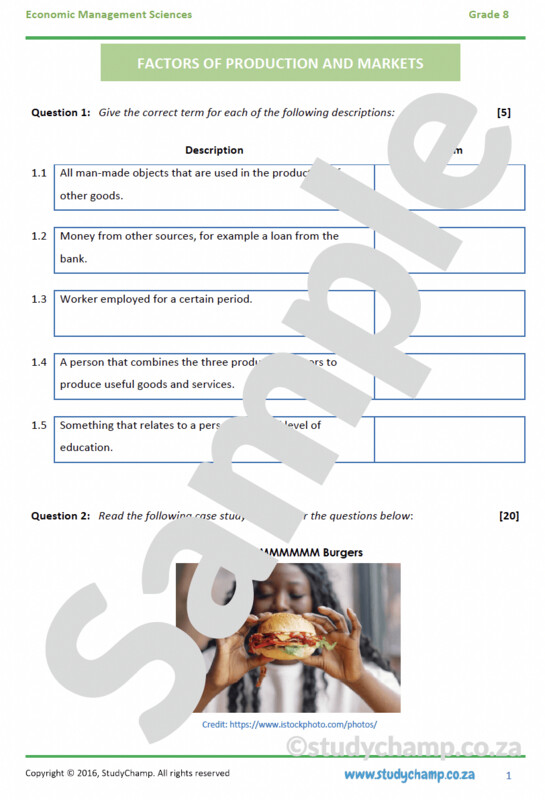 Grade 8 EMS Test: Factors of Production and Markets