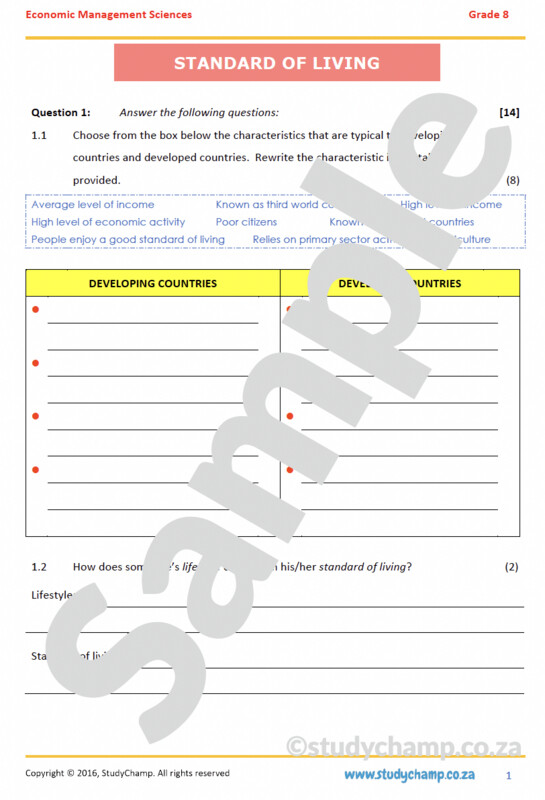 Grade 8 EMS Test: Standard of Living