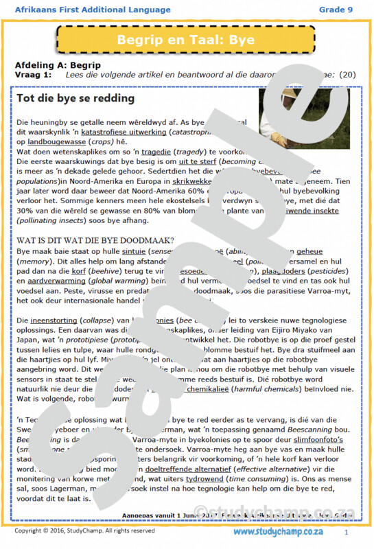 Grade 9 Afrikaans: Begrip en Taal - Bye