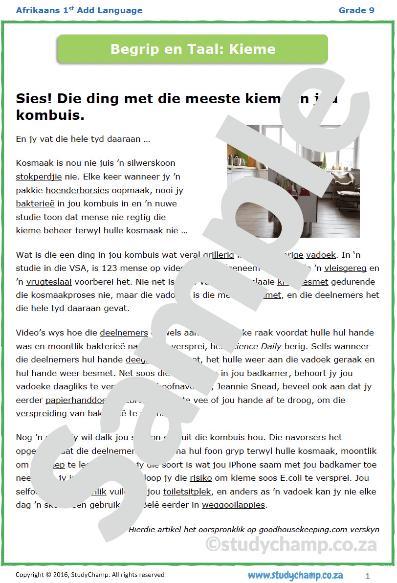 Grade 9 Afrikaans: Begrip en Taal - Kieme