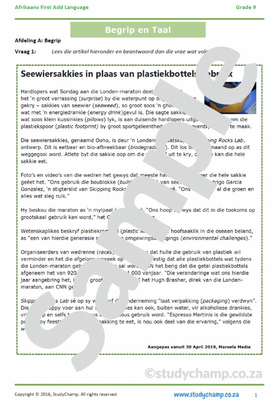 Grade 9 Afrikaans Mid-year Exam Revision: Begrip en Taal