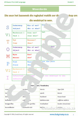 Grade 9 Afrikaans: Woordorde