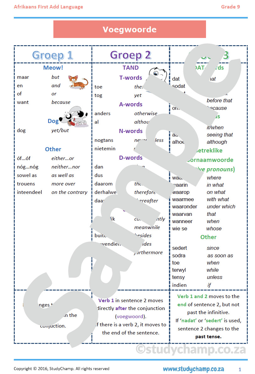 Grade 9 Afrikaans: Voegwoorde