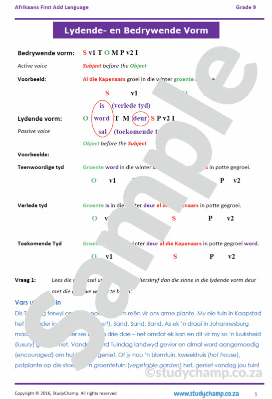 Grade 9 Afrikaans: Lydende en Bedrywende vorm