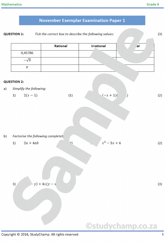 Grade 9 Mathematics Year-end Exam Revision: Workbook 1
