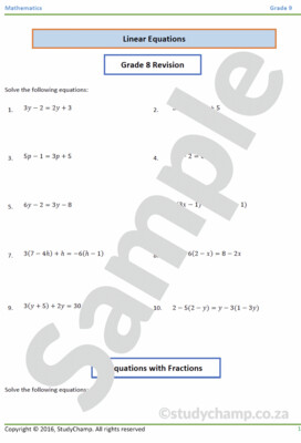 Grade 9 Mathematics Workbook: Algebraic Equations