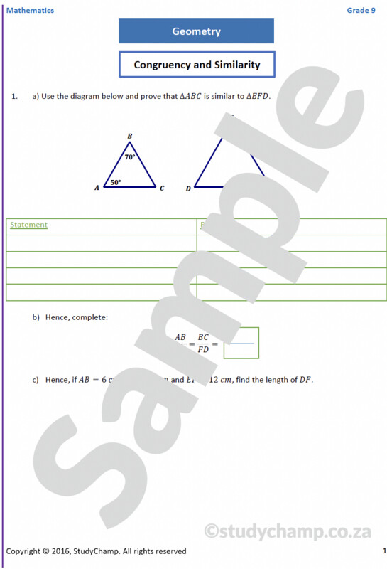 Grade 9 Mathematics Workbook: Geometry - Similarity and Congruency