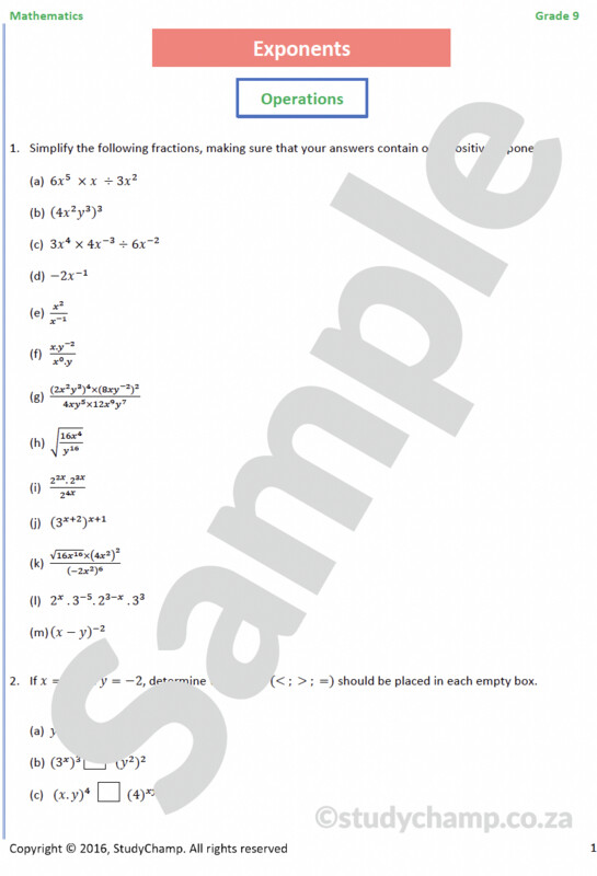 Grade 9 Mathematics Workbook: Exponents