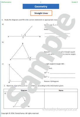 Grade 9 Mathematics Workbook: Geometry - Straight Lines