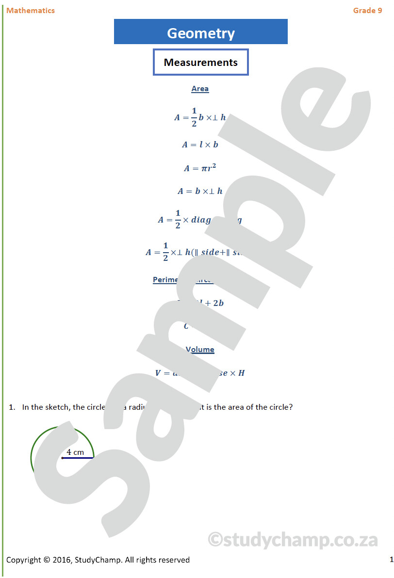 Grade 9 Mathematics Workbook: Measurement