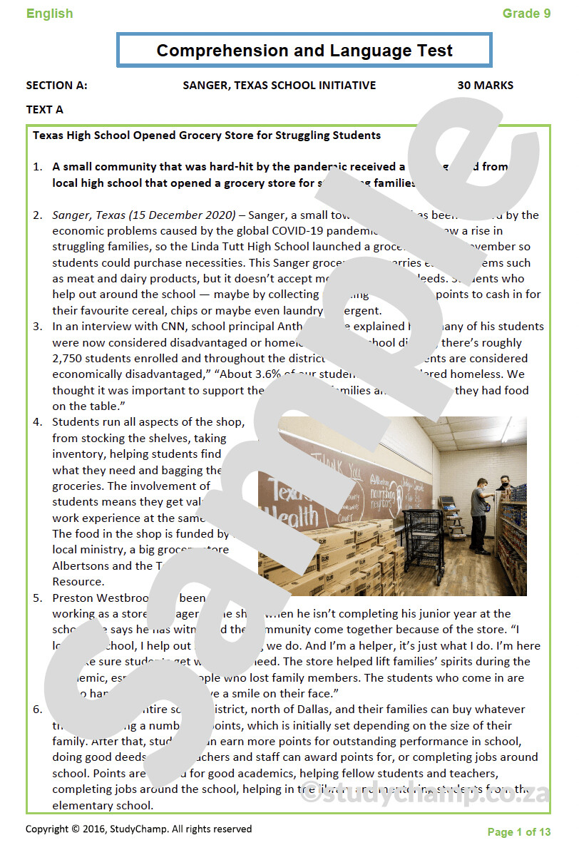 Grade 9 English: Comprehension and Language - Community
