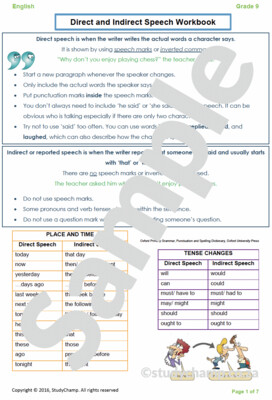 Grade 9 English: Direct and Indirect Speech
