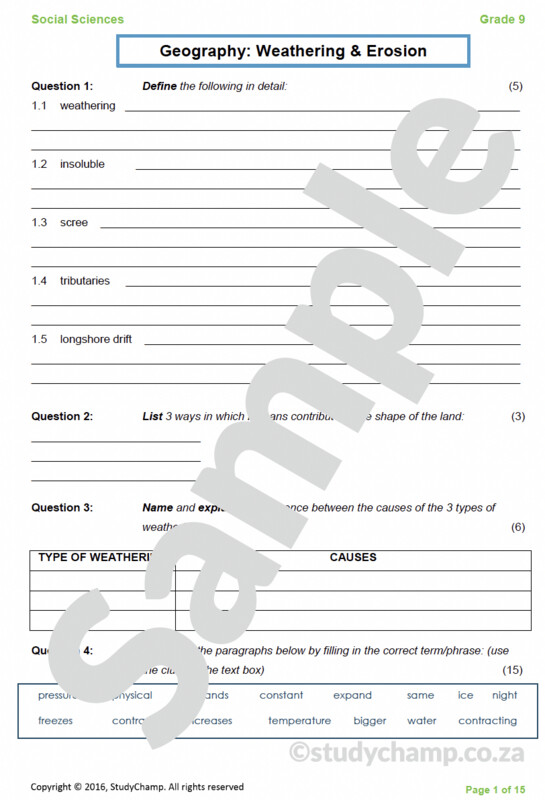 Grade 9 Geography Test: Weathering and Erosion