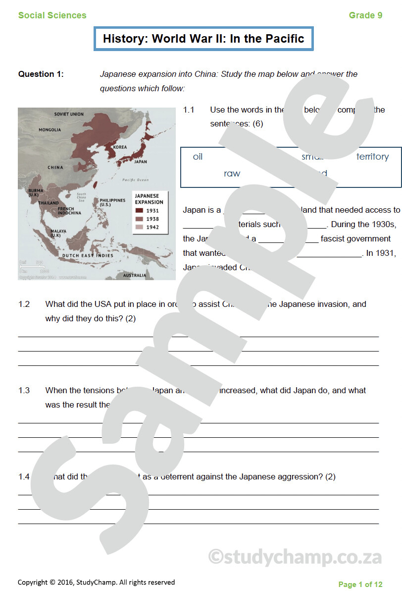 Grade 9 History Test: World War II - In the Pacific