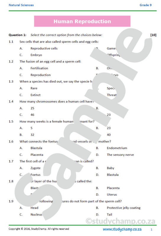 Grade 9 Natural Sciences Test: Human Reproduction