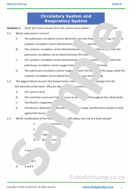 Grade 9 Natural Sciences Test: Circulatory and Respiratory Systems