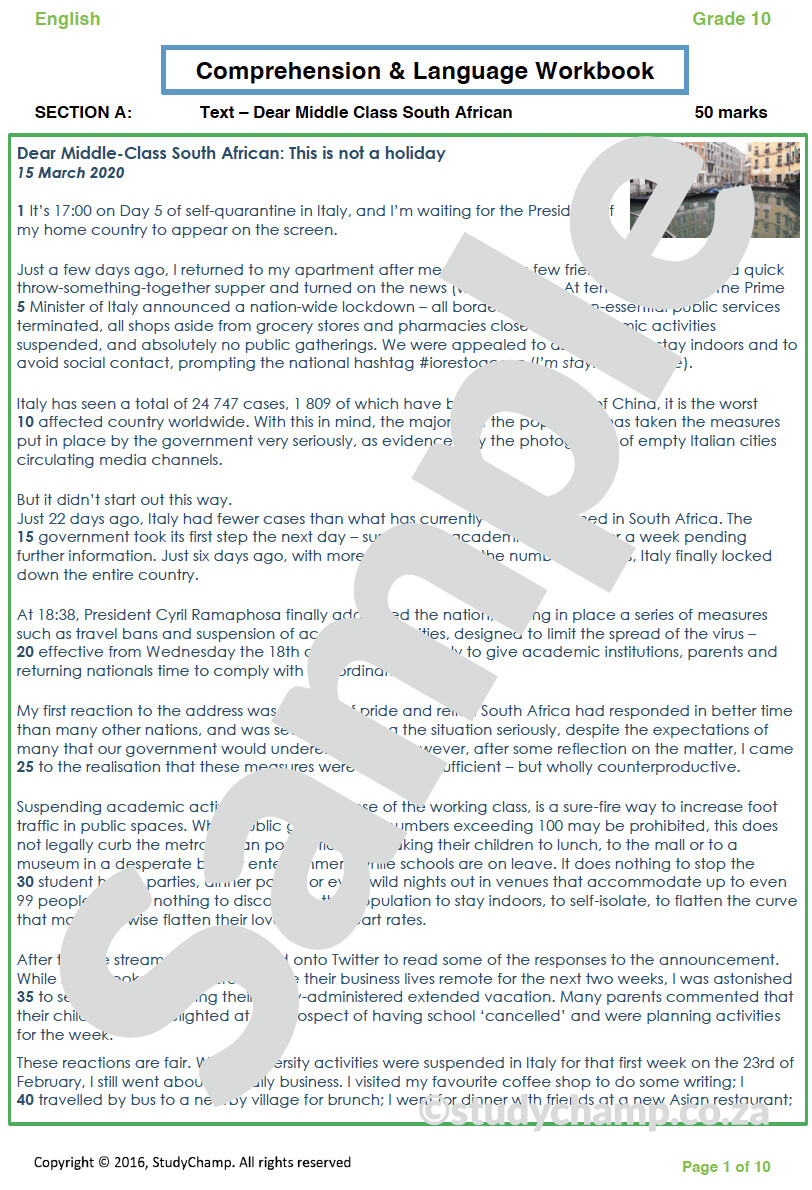 Grade 10 English: Comprehension and Language - Corona Virus