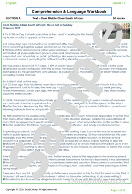Grade 10 English: Comprehension and Language - Corona Virus