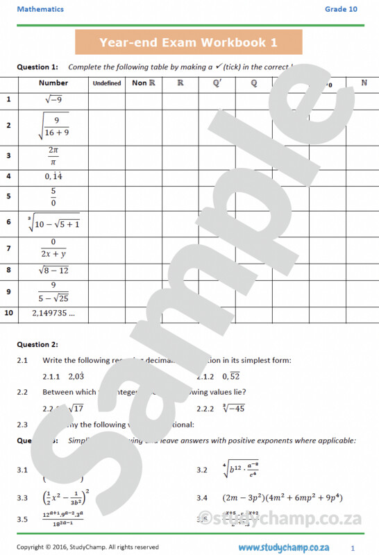 Grade 10 Mathematics Year-end Exam Revision: Workbook 1