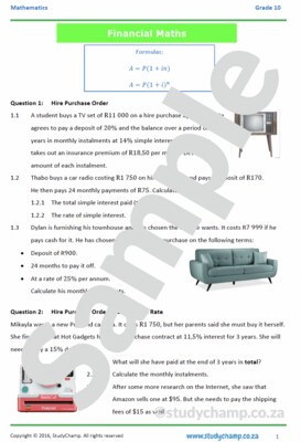 Grade 10 Mathematics Workbook: Finance