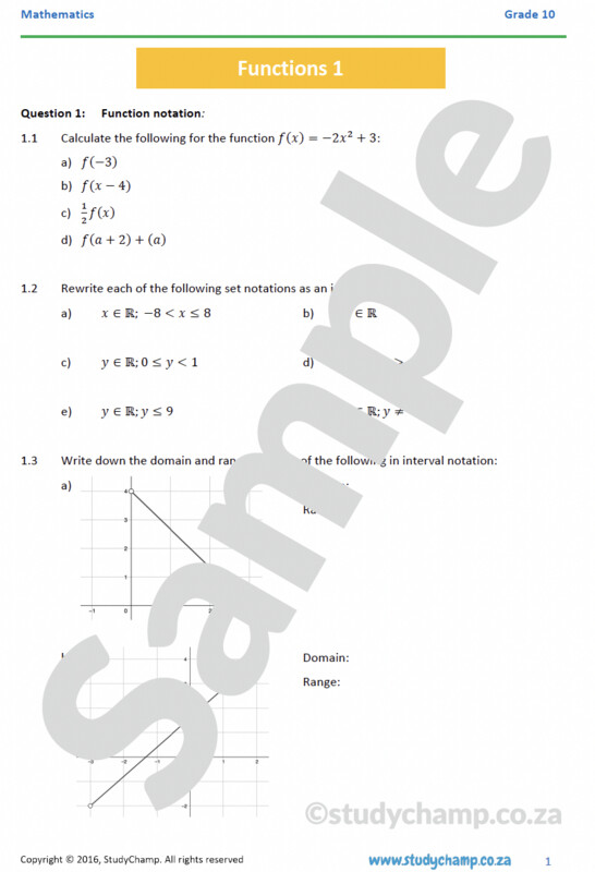 Grade 10 Mathematics Workbook: Functions and Graphs 1