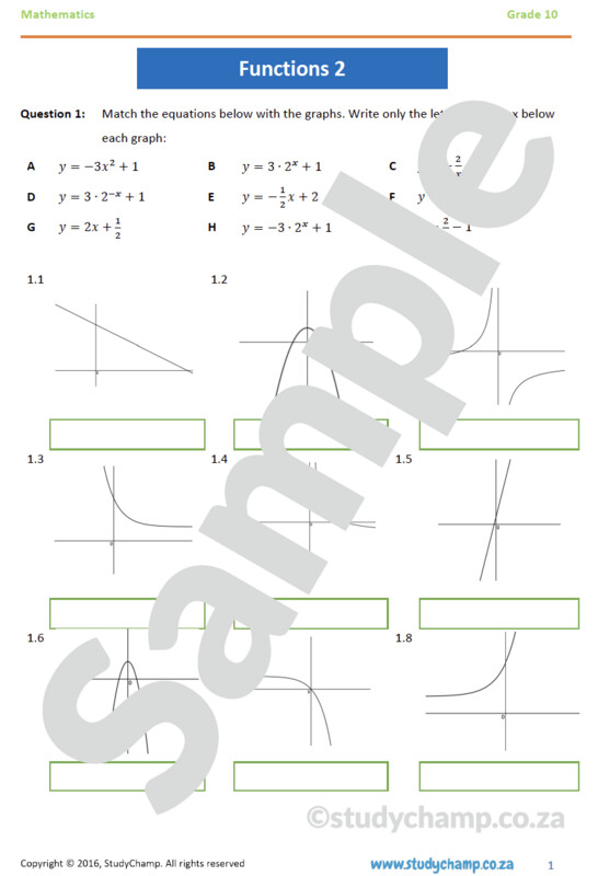 Grade 10 Mathematics Workbook: Functions and Graphs 2
