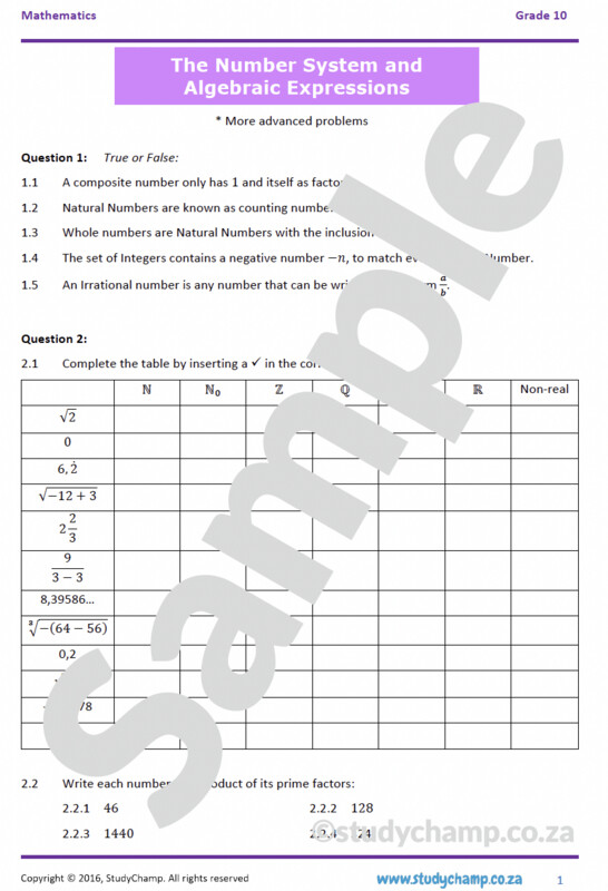 Grade 10 Mathematics Workbook: Numbers and Expressions