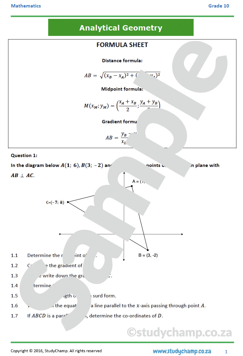 Grade 10 Mathematics Workbook: Analytical Geometry