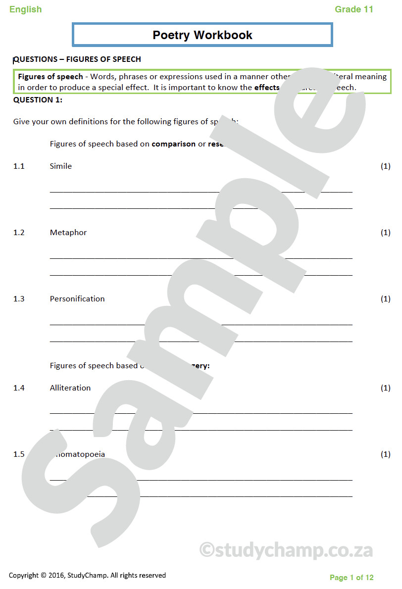 Grade 11 English: Poetry and Figures of Speech