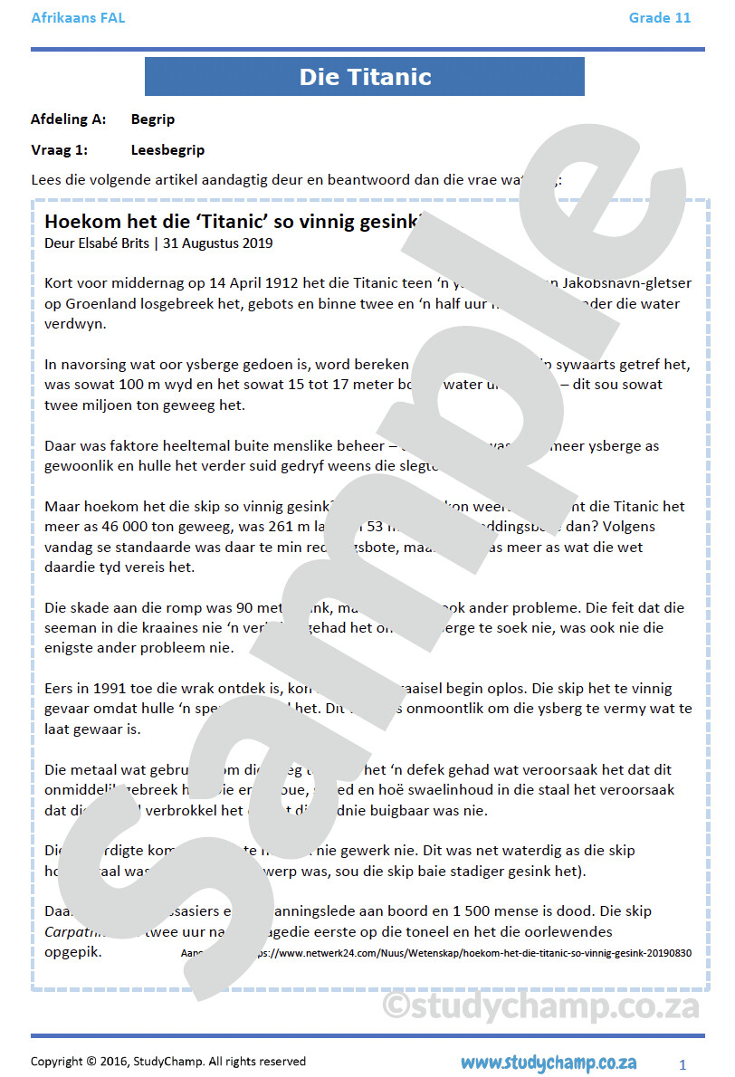Grade 11 Afrikaans Mid-year Exam Revision: Begrip en Taal