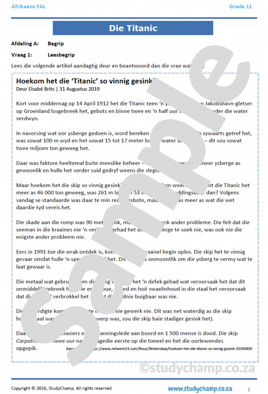 Grade 11 Afrikaans Mid-year Exam Revision: Begrip en Taal